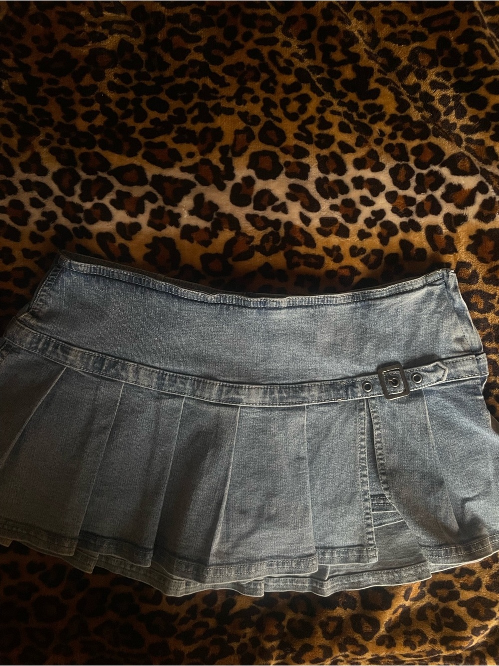 BDG Denim Pleated Mini Skirt in Light Blue